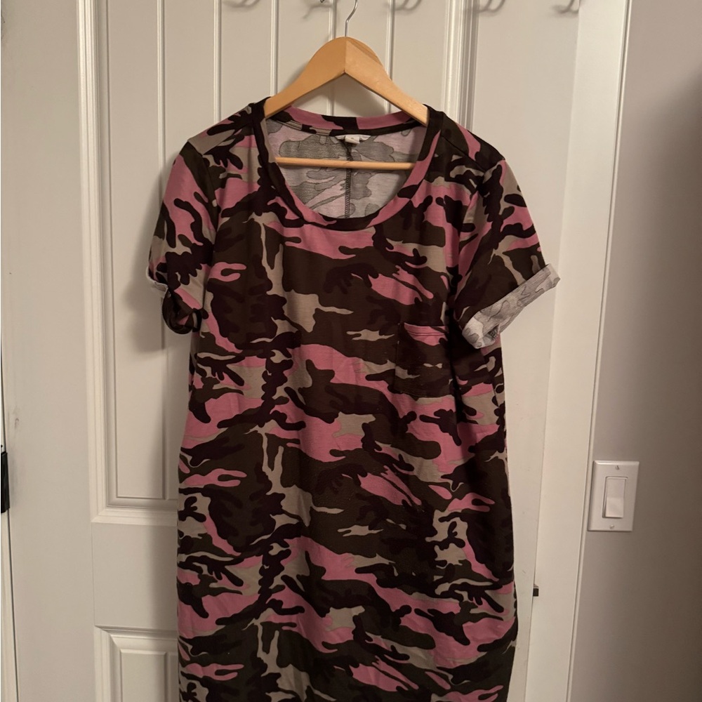 Pink and Brown Camouflage T-Shirt Dress